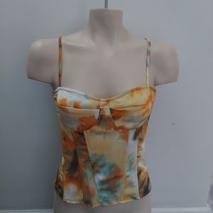 Pretty Little Thing Corset Top Orange Yellow Turquoise Gray Medium Large